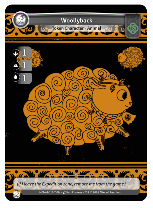 Woollyback token card illustrated by Kari Furness